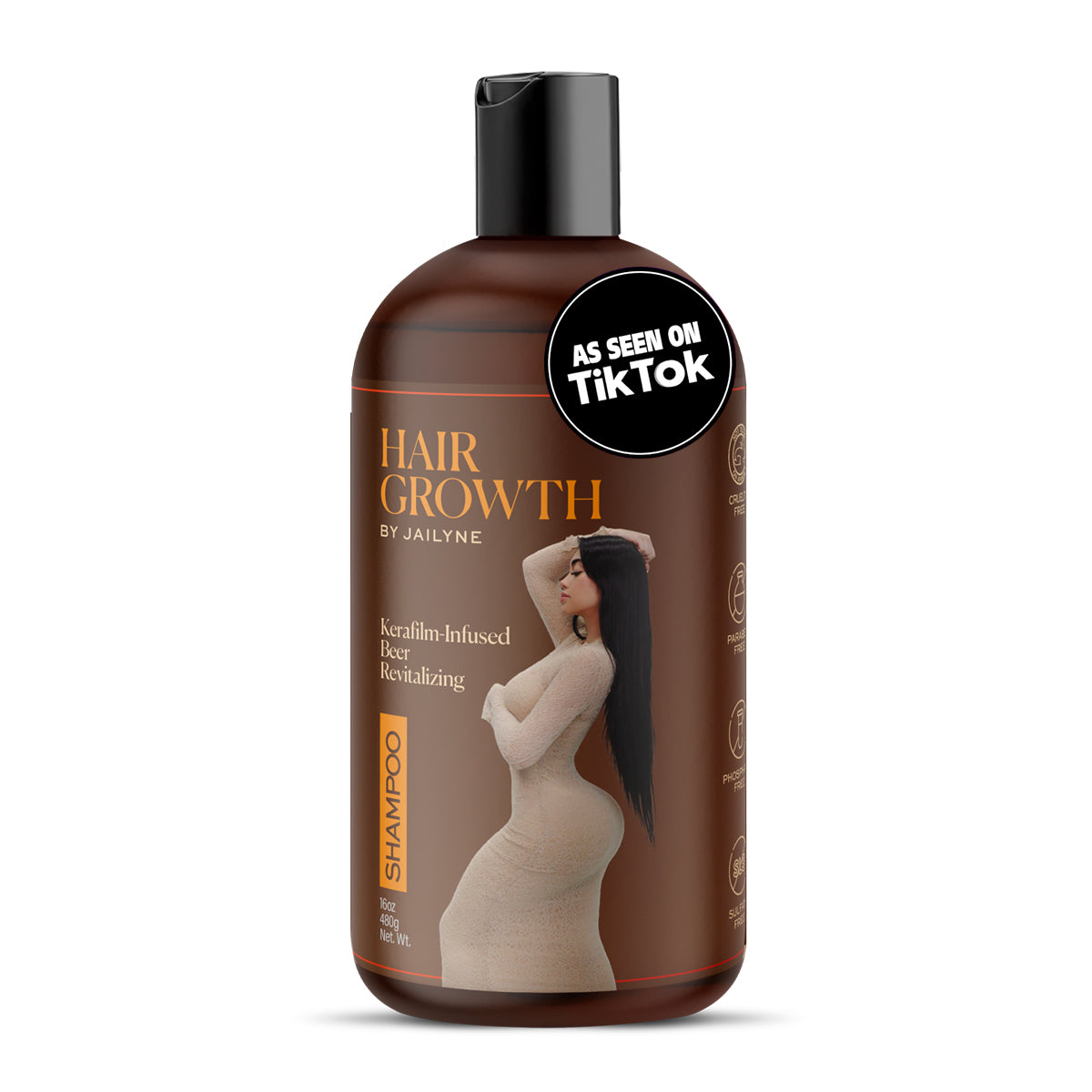 Single bottle of Hair Growth Shampoo by Jailyne with front label and TikTok badge