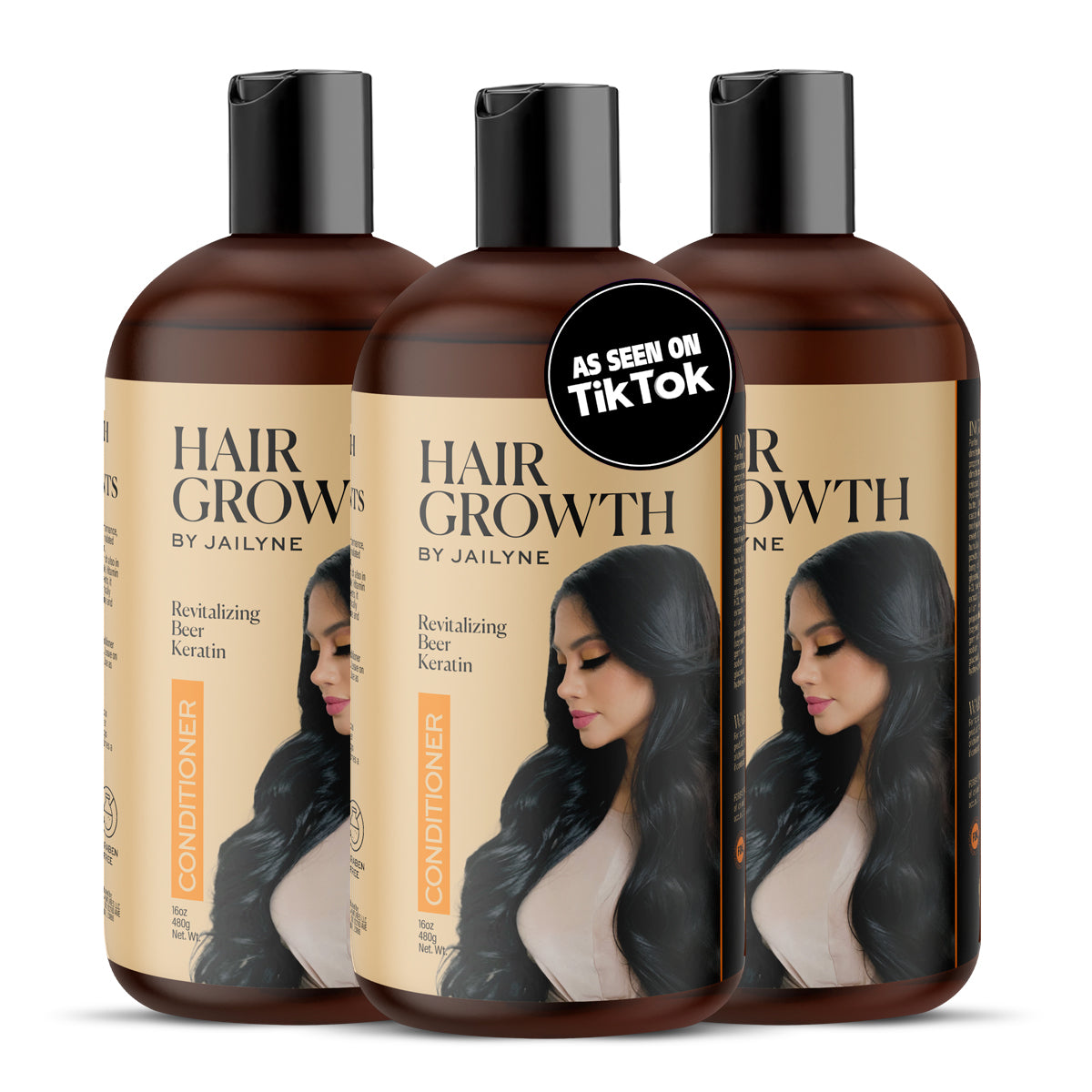 Three Jailyne Hair Growth Conditioner bottles displayed side by side
