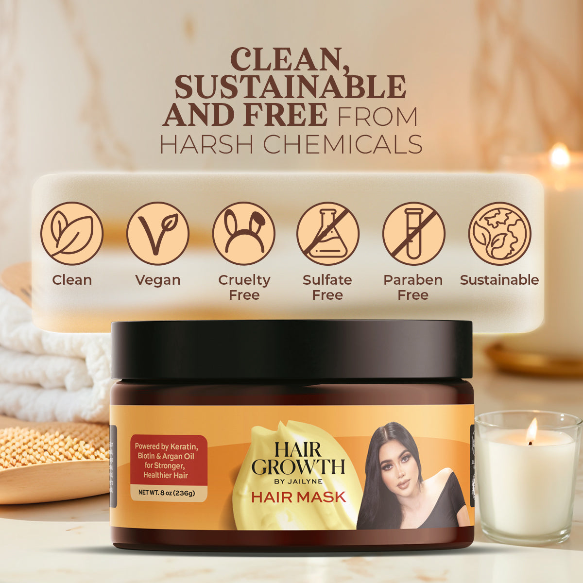 Clean, sustainable and chemical-free - Hair Growth Mask by Jailyne is vegan, cruelty-free and sulfate-free.