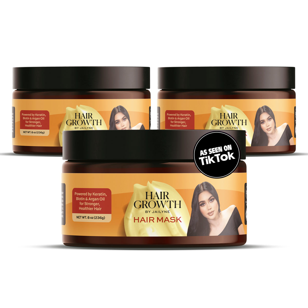 Triple pack of Hair Growth Mask by Jailyne - Enriched with keratin, biotin and argan oil for total hair repair.